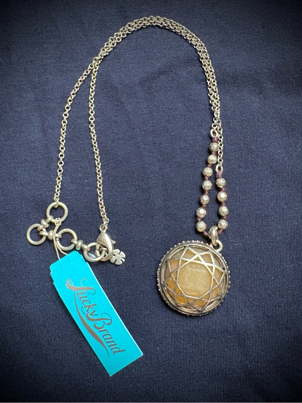 Lucky Brand Caged Faceted natural stone necklace with crystals new
